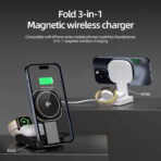 Qi2 3-IN-1 Foldable Wireless Charger for Apple Products,Mag-Safe Charger Wireless Charger Stand Compatible with iPhone 16/15/14/13/12 & Air-Pods& iWatch Series with LED,Mag-Safe Charger Stand Dock