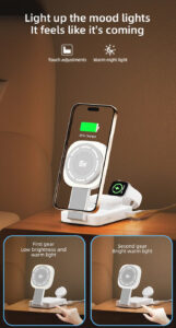 Qi2 3-IN-1 Foldable Wireless Charger for Apple Products,Mag-Safe Charger Wireless Charger Stand Compatible with iPhone 16/15/14/13/12 & Air-Pods& iWatch Series with LED,Mag-Safe Charger Stand Dock