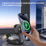 Qi2 3-IN-1 Foldable Wireless Charger for Apple Products,Mag-Safe Charger Wireless Charger Stand Compatible with iPhone 16/15/14/13/12 & Air-Pods& iWatch Series with LED,Mag-Safe Charger Stand Dock