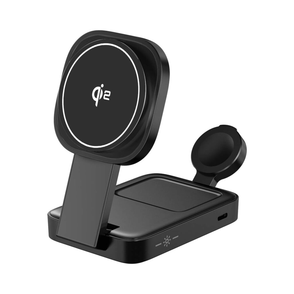 Qi2 3-IN-1 Foldable Wireless Charger for Apple Products,Mag-Safe Charger Wireless Charger Stand Compatible with iPhone 16/15/14/13/12 & Air-Pods& iWatch Series with LED,Mag-Safe Charger Stand Dock