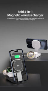 Qi2 3-IN-1 Foldable Wireless Charger for Apple Products,Mag-Safe Charger Wireless Charger Stand Compatible with iPhone 16/15/14/13/12 & Air-Pods& iWatch Series with LED,Mag-Safe Charger Stand Dock