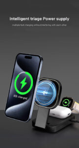 Qi2 3-IN-1 Foldable Wireless Charger for Apple Products,Mag-Safe Charger Wireless Charger Stand Compatible with iPhone 16/15/14/13/12 & Air-Pods& iWatch Series with LED,Mag-Safe Charger Stand Dock