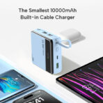 Small Portable Charger with Built in Cable, 10000mAh Smart LED Display Mini Power Bank