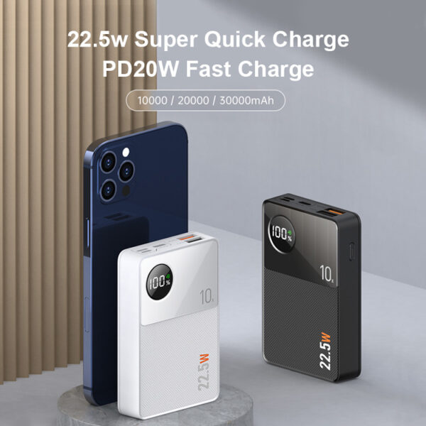 10,000mAh&20,000mAh30,000mA Fast Charging Power Bank Portable Backup Battery Charging LCD Display Power Bank with 3 Output Ports 3 Input Ports Charging