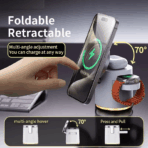 4-IN-1 Qi2 15W Wireless Charger, Foldable Charger for Apple Devices (iPhone 12-16 Series),for Samsung Devices (Fold6, Fold5, Flip5, S25 Series), iWatches, Samsung Watch,AirPods, Galaxy Buds