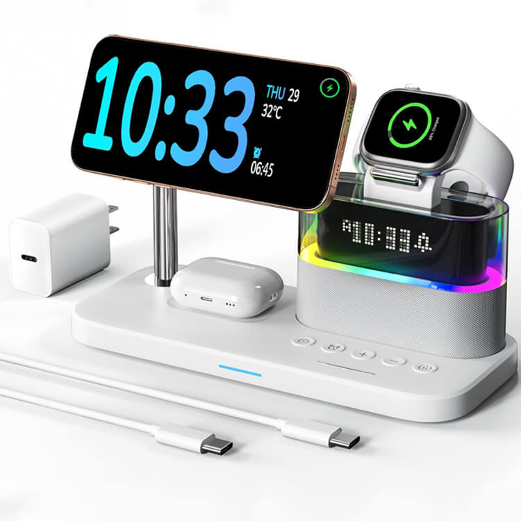 5 in 1 Wireless Charger with Alarm Clock for Apple,Mag-Safe Charging Station