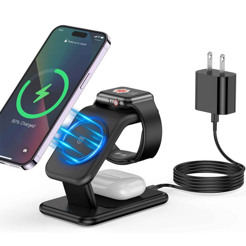 Magsafe Wireless Charging Station, 3-in-1 for Apple Devices, Includes 20W Adapter & USB-C Cable, LED Indicator, Compatible with iPhone 16, Watch, AirPods